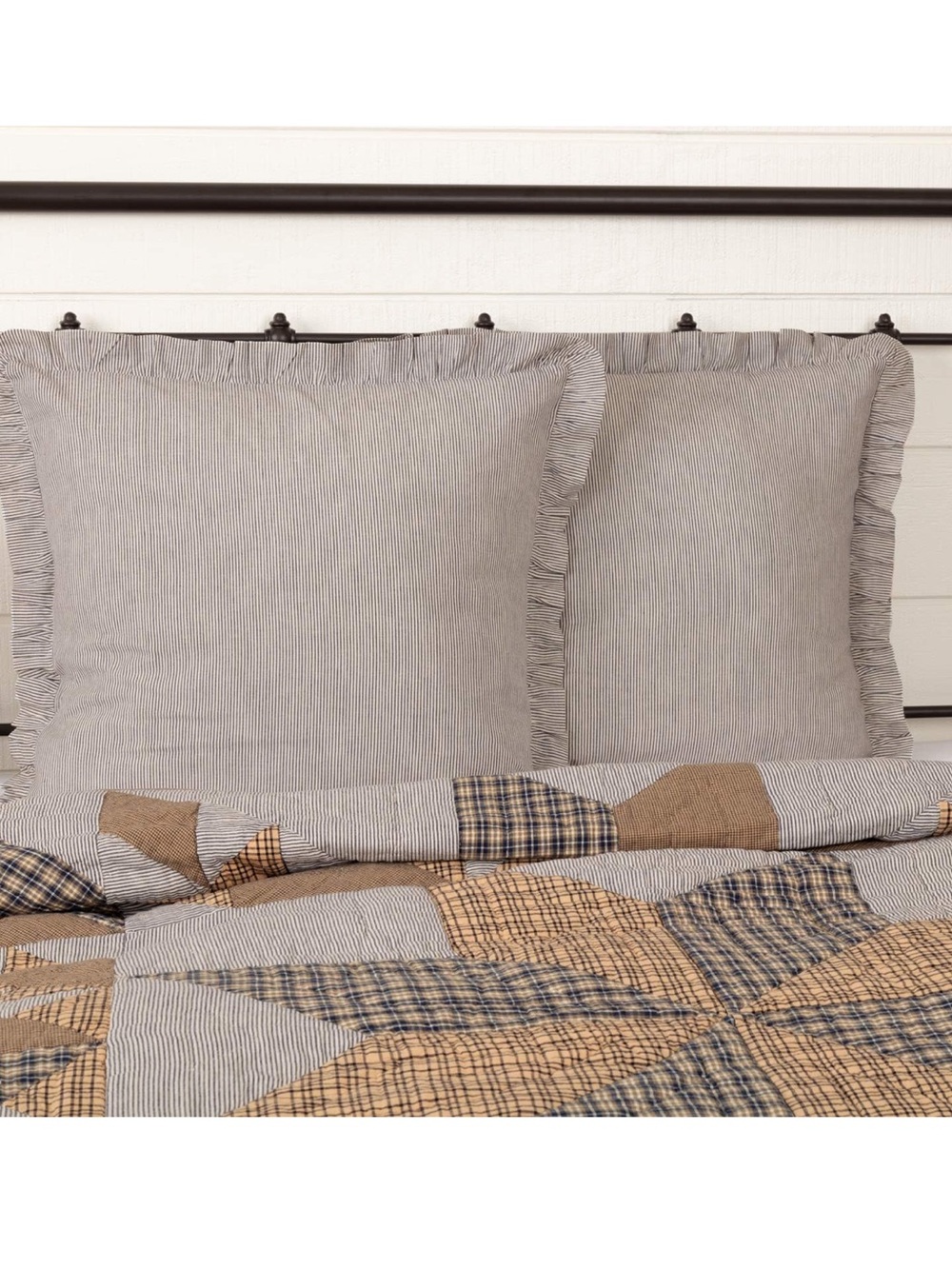 Vhc Brand Sawyer Mill Ticking Classic Ruffle Euro Shams in Light Gray by